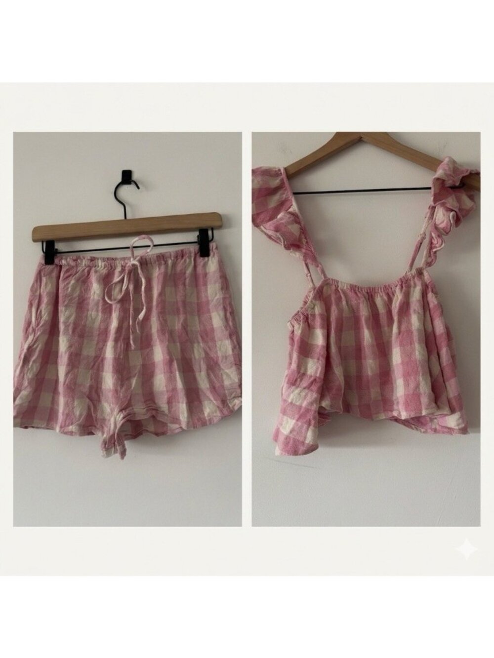 ASOS Swim Gingham Pink Coverup 2 Piece Set Shorts Crop Top Size 4 Beach Resort